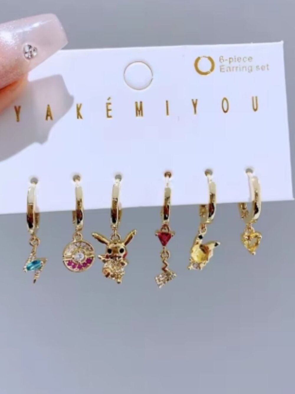 14K Gold Plated Pokémon Pikachu Dangling Mismatched Earrings Set